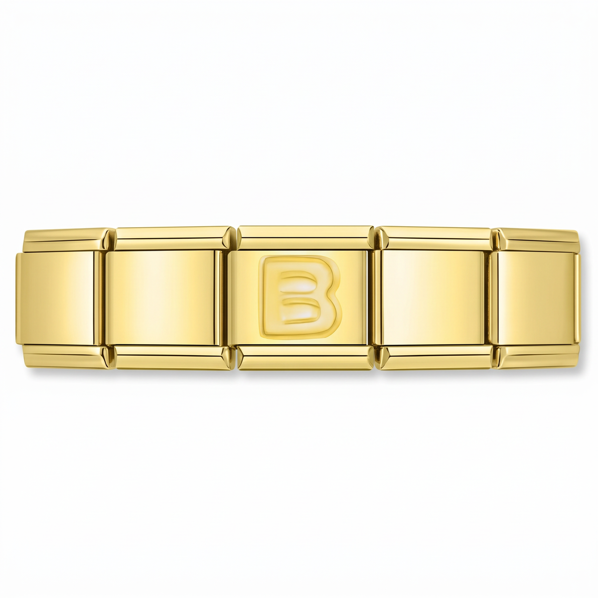 Charm Letra B (Dorado) en pulsera italiana de eslabones