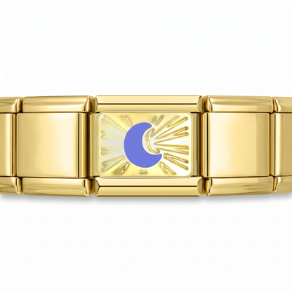Charm Luna dorada en pulsera italiana de eslabones