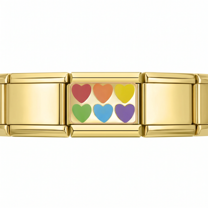 Charm Dorado Corazones en pulsera italiana de eslabones