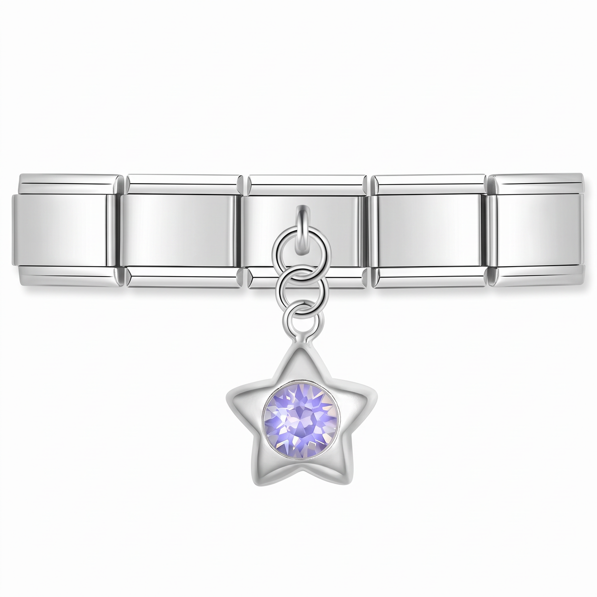 Charm Colgante Estrella Morada en pulsera italiana de eslabones