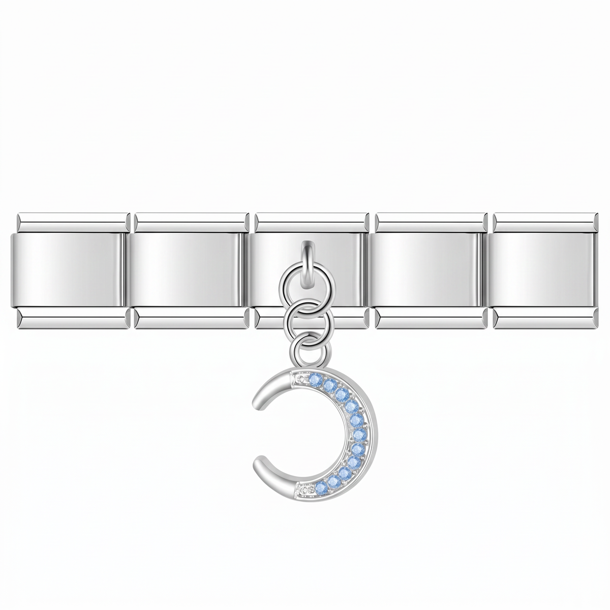 Charm Estrella azul (Colgante Forma de Luna) en pulsera italiana de eslabones