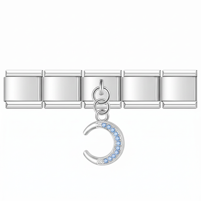 Charm Estrella azul (Colgante Forma de Luna) en pulsera italiana de eslabones