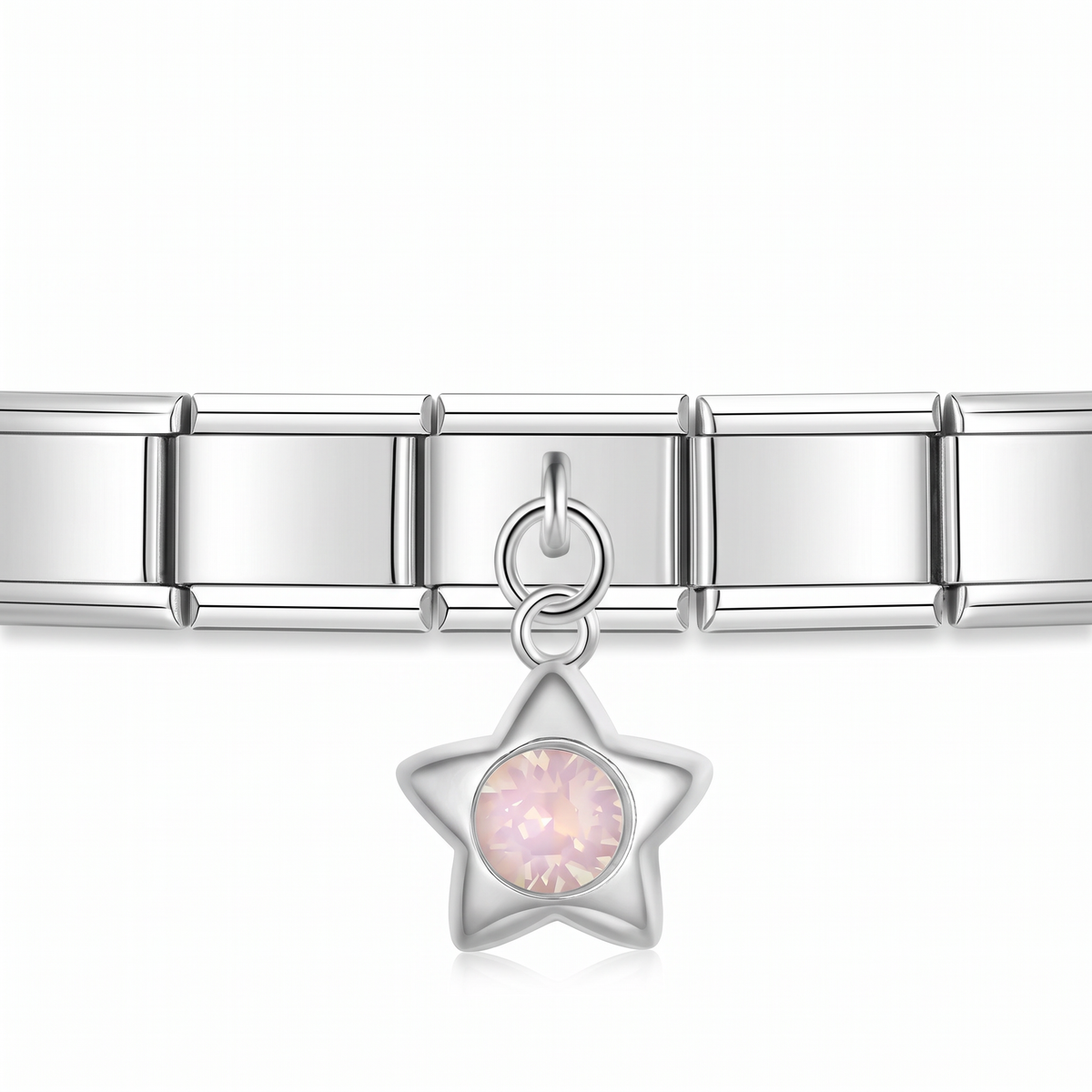 Charm Estrella rosa (Colgante con Piedra) en pulsera italiana de eslabones