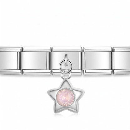 Charm Estrella rosa (Colgante con Piedra) en pulsera italiana de eslabones