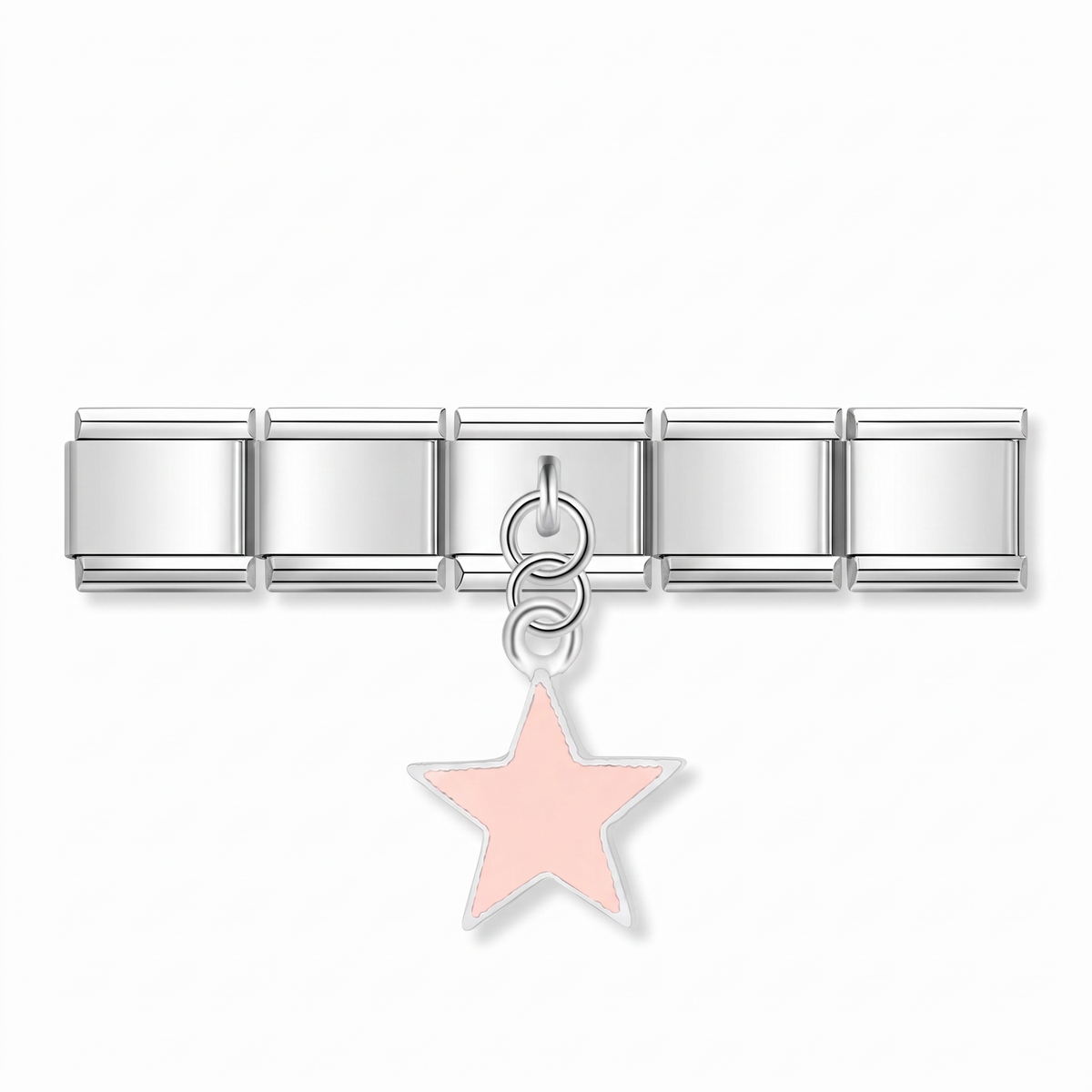 Charm Colgante Estrella Rosa en pulsera italiana de eslabones