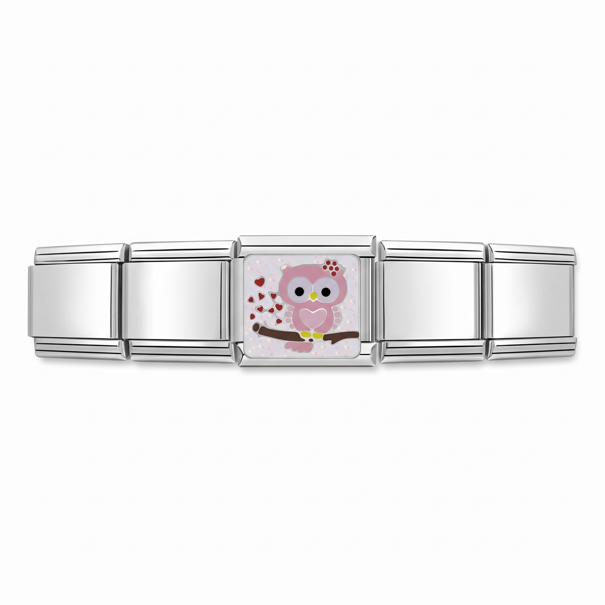 Charm Búho Rosa en pulsera italiana de eslabones