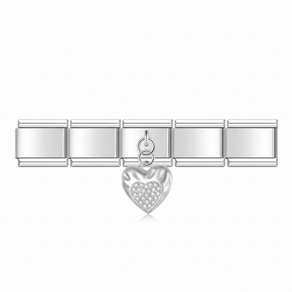 Charm Colgante Corazón (con Brillos) en pulsera italiana de eslabones