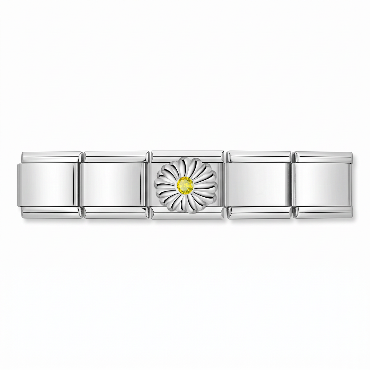 Charm Flor Plata en pulsera italiana de eslabones