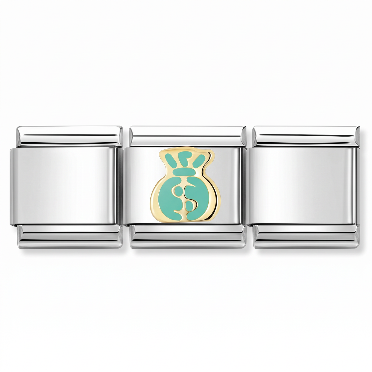 Charm Dinero (Bolsa, Plateado) en pulsera italiana de eslabones