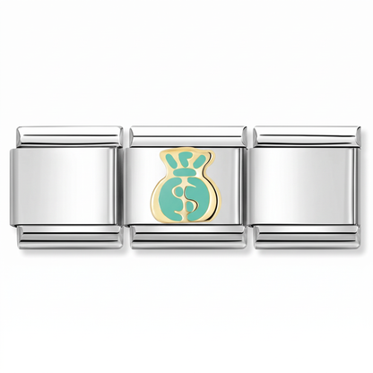 Charm Dinero (Bolsa, Plateado) en pulsera italiana de eslabones