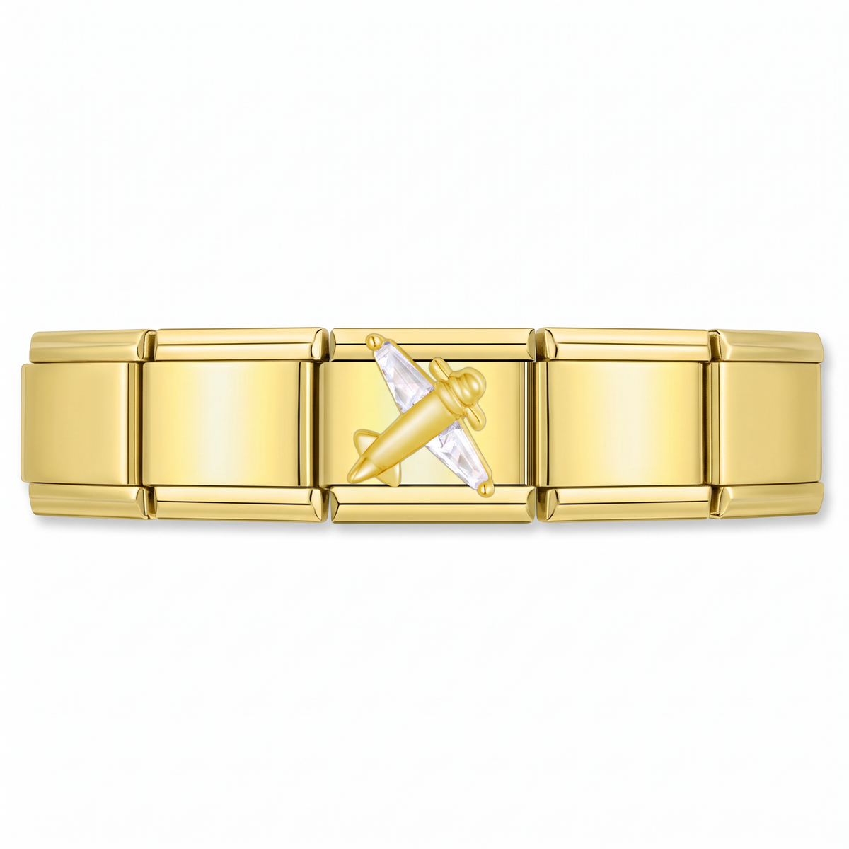 Charm Avión de Cristal (Dorado) en pulsera italiana de eslabones