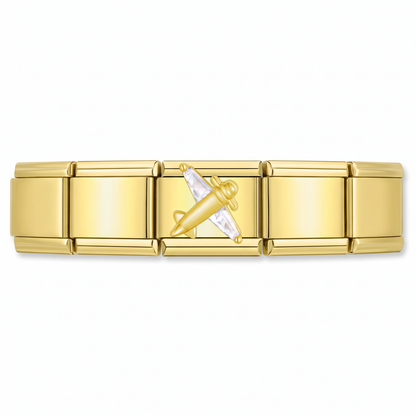 Charm Avión de Cristal (Dorado) en pulsera italiana de eslabones