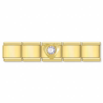 Charm Corazón Dorado con Brillo en pulsera italiana de eslabones