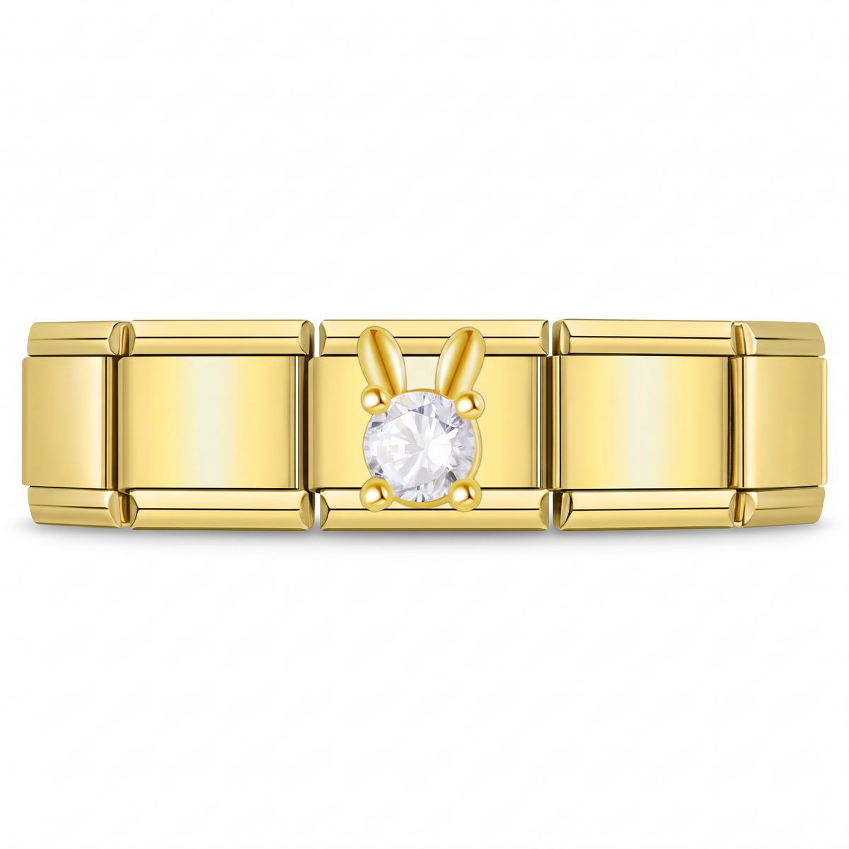 Charm Conejito Brillante (Dorado) en pulsera italiana de eslabones