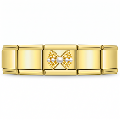 Charm Moño de Perlas en pulsera italiana de eslabones