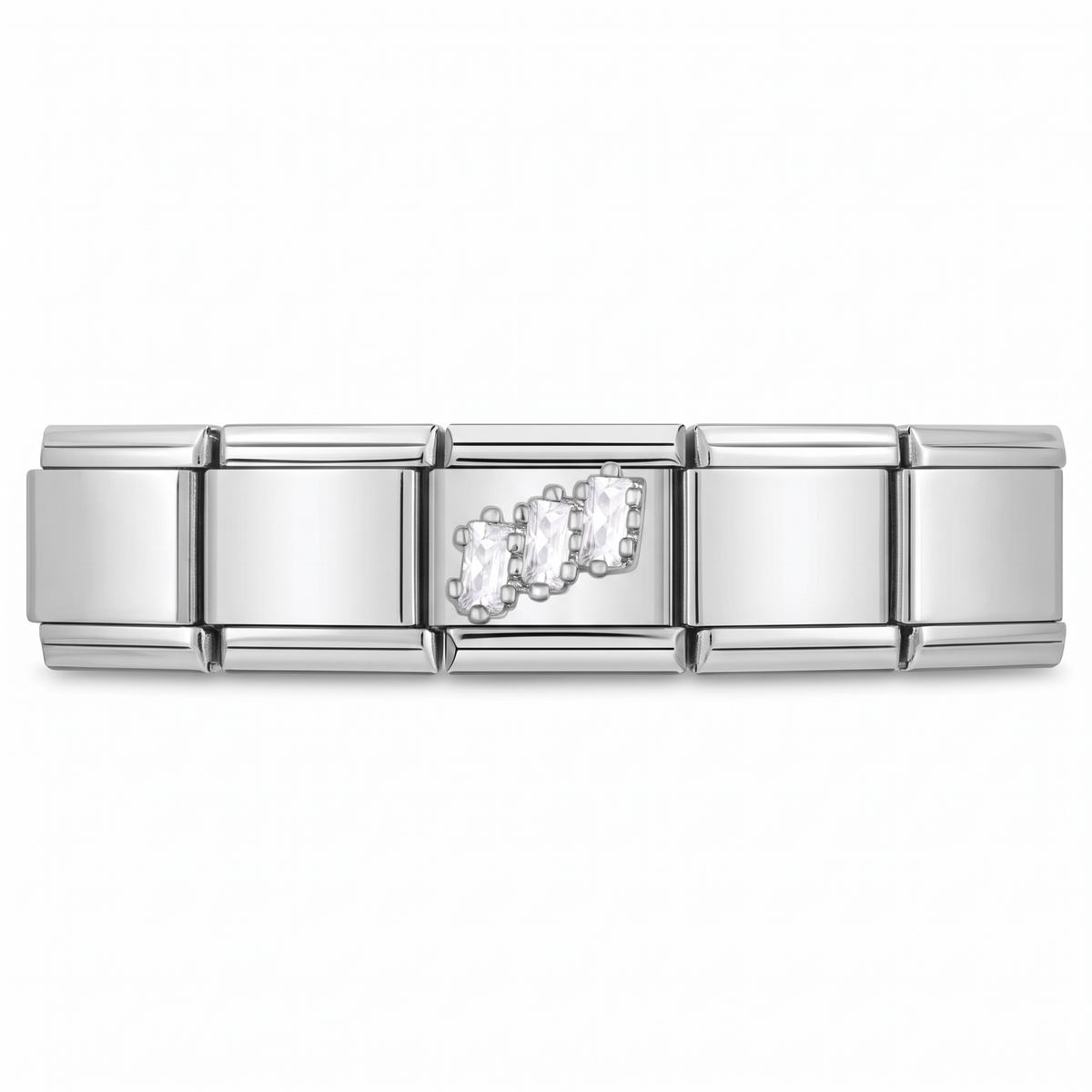 Charm Tres Cristales (Plateado) en pulsera italiana de eslabones