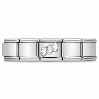 Charm Tres Cristales (Plateado) en pulsera italiana de eslabones