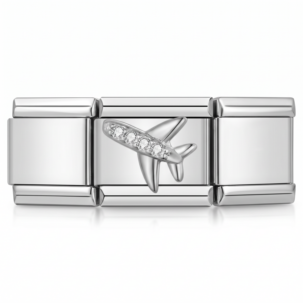 Charm Avión Brillante (Plateado) en pulsera italiana de eslabones