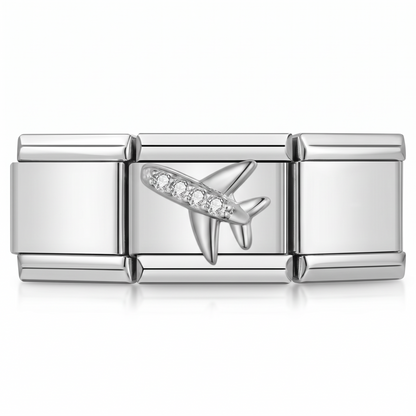 Charm Avión Brillante (Plateado) en pulsera italiana de eslabones