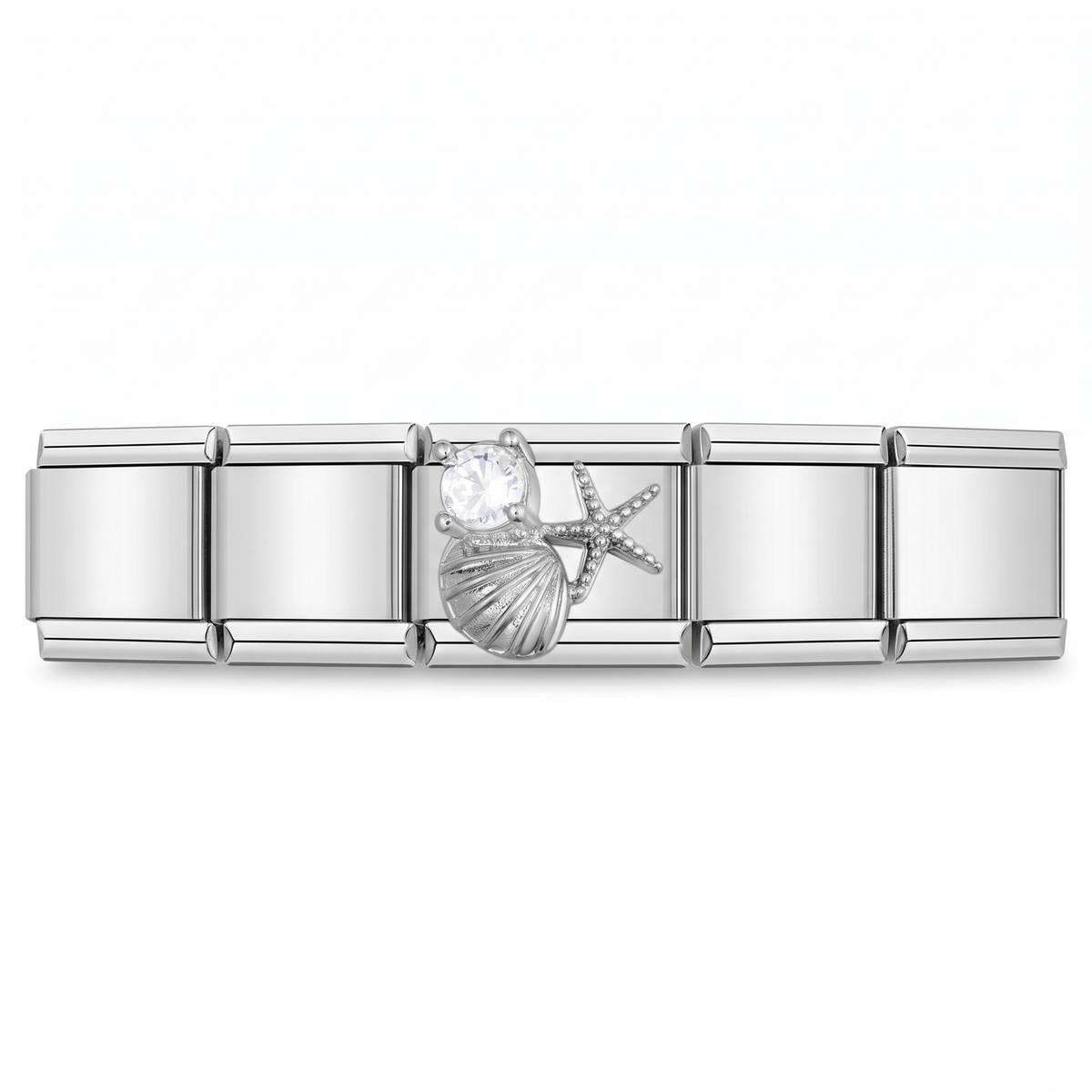 Charm Concha y Estrella de Mar (Plateado) en pulsera italiana de eslabones