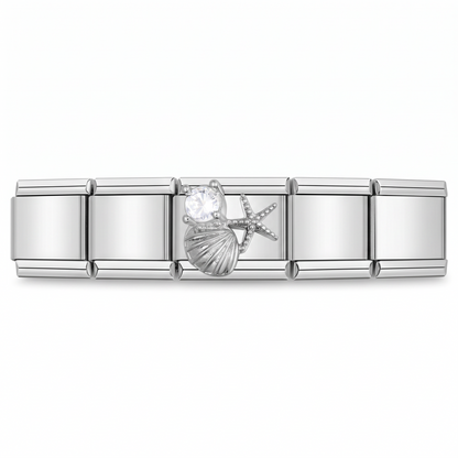 Charm Concha y Estrella de Mar (Plateado) en pulsera italiana de eslabones