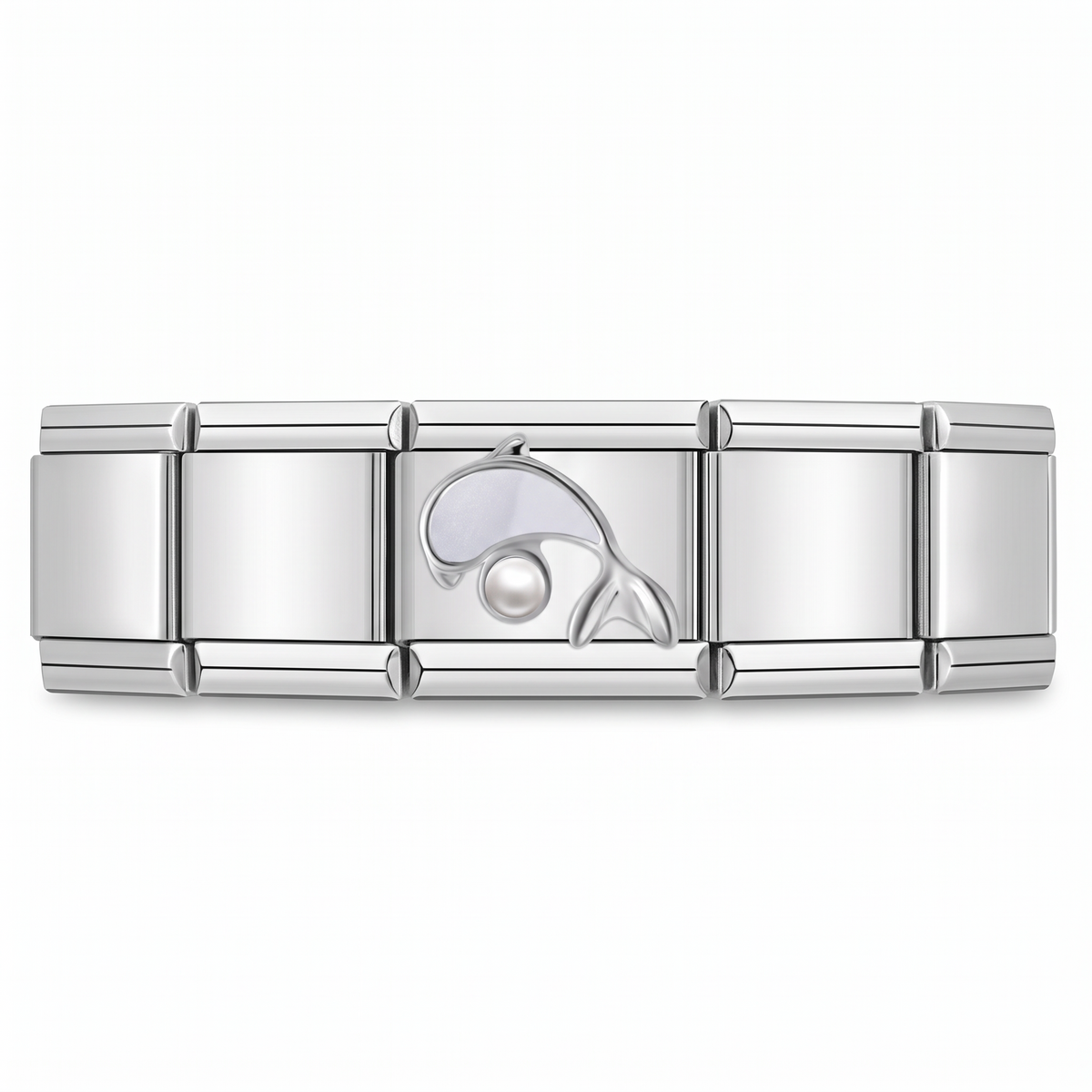 Charm Delfín Nácar con Perla (Plateado) en pulsera italiana de eslabones