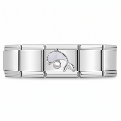 Charm Delfín Nácar con Perla (Plateado) en pulsera italiana de eslabones