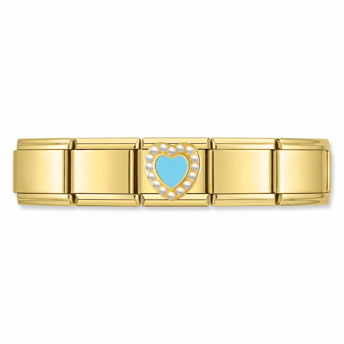 Charm Corazón Turquesa con Perlas en pulsera italiana de eslabones