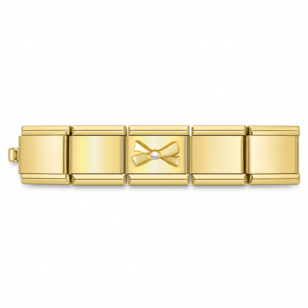 Charm Moño Delicado con Perla en pulsera italiana de eslabones