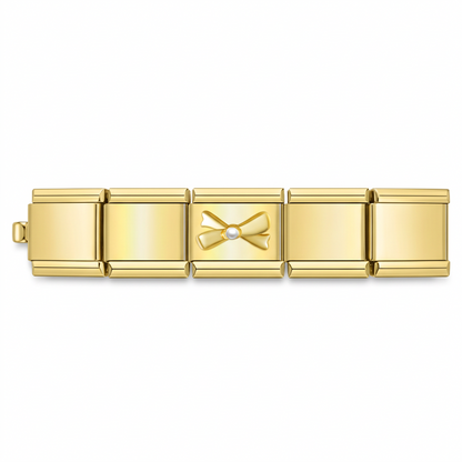 Charm Moño Delicado con Perla en pulsera italiana de eslabones