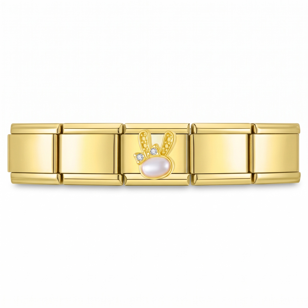 Charm Conejito de Perla en pulsera italiana de eslabones