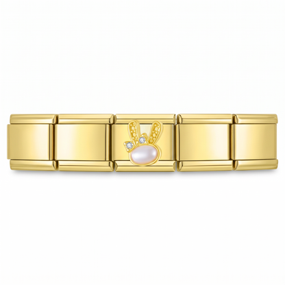 Charm Conejito de Perla en pulsera italiana de eslabones