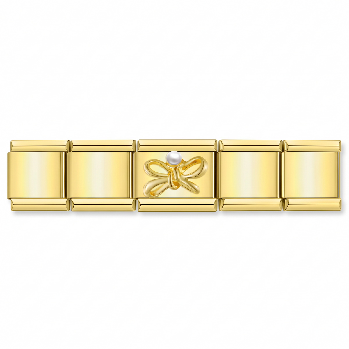 Charm Moño con Perla (Dorado) en pulsera italiana de eslabones