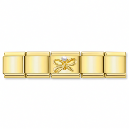 Charm Moño con Perla (Dorado) en pulsera italiana de eslabones