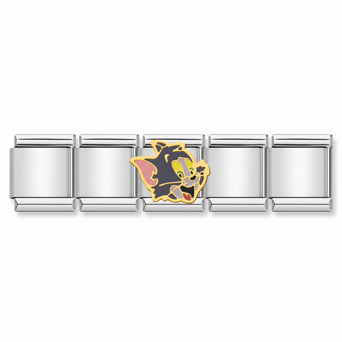 Charm Gato Gris Travieso en pulsera italiana de eslabones
