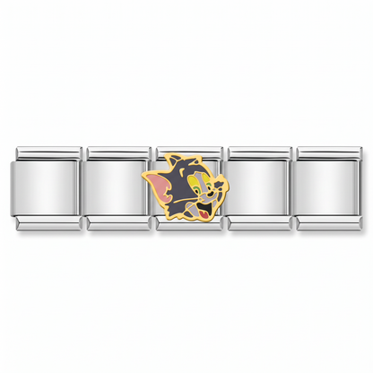 Charm Gato Gris Travieso en pulsera italiana de eslabones