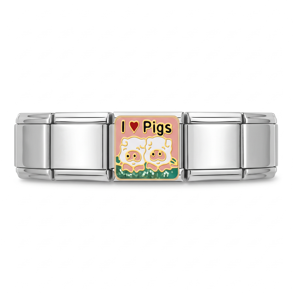 Charm I Love Pigs (Cerditos) en pulsera italiana de eslabones