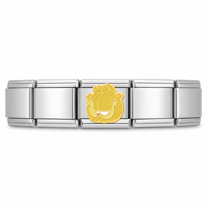 Charm Gato Dormilón (Dorado) en pulsera italiana de eslabones